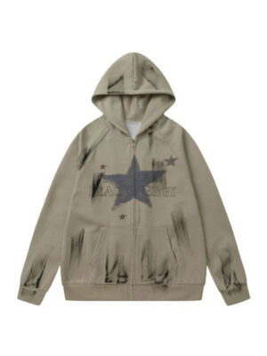 Unisex Star Print Oversized Zip-Up Hoodie