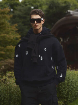 Unisex Tapestry Jacquard Black Pullover Hoodie