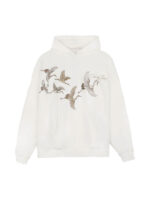 Vintage Oversized White Crane Pullover Hoodie