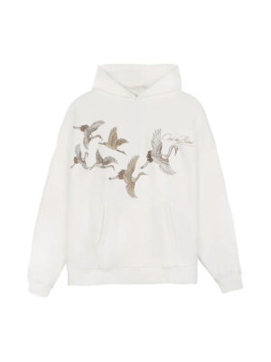 Vintage Oversized White Crane Pullover Hoodie