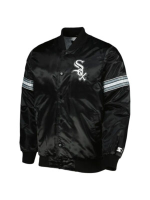 White Sox Chicago Pick & Roll Full-Snap Black Satin Varsity Jacket