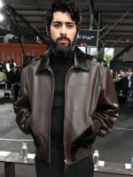 Zayn Malik Off-White Show Brown Leather Jacket