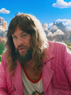 A Minecraft Movie 2025 Jason Momoa Pink Fringe Leather Jacket