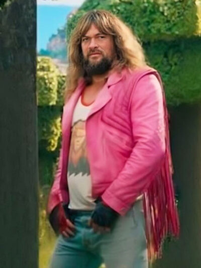 A Minecraft Movie 2025 Jason Momoa Pink Fringe Leather Jacket