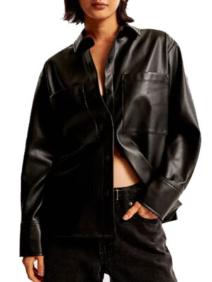 Abercrombie Oversized Black Leather Shirt Jacket