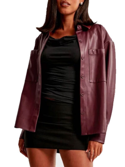 Abercrombie Oversized Burgundy Leather Shirt Jacket