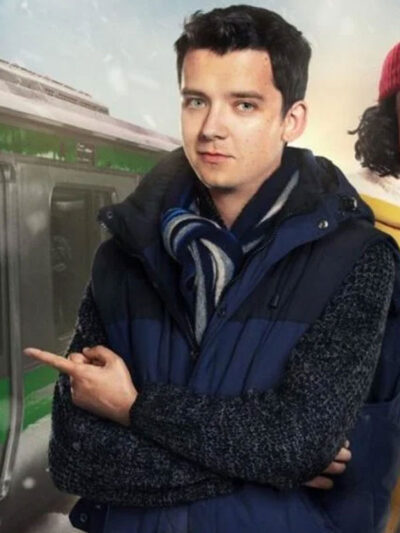 Asa Butterfield Your Christmas or Mine Blue Zipper Hooded Vest