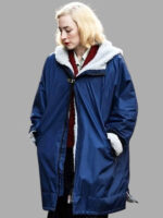 Blitz 2024 Saoirse Ronan Blue Shearling Hooded Jacket