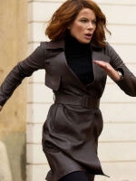 Canary Black 2024 Kate Beckinsale Brown Leather Coat