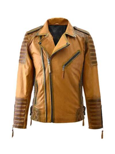 Charles Burnt Mustard Zipper Leather Jacket