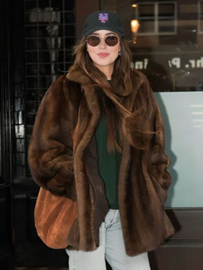 Dakota Johnson NYC Fur Brown Coat