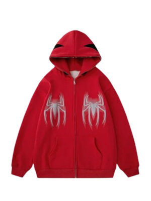 Gothic Spider Web Oversized Zip-Up Hoodie