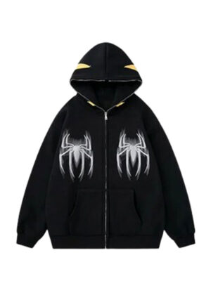 Gothic Spider Web Oversized Zip-Up Hoodie