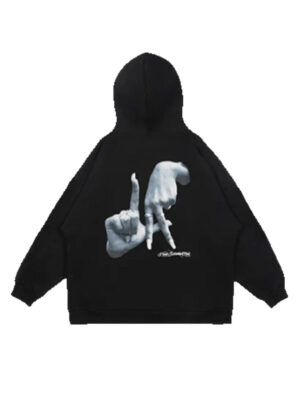 Hand Gesture Oversized Pullover Hoodie