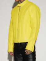 House of Villains Safaree Yellow Panelled Leather Jacket