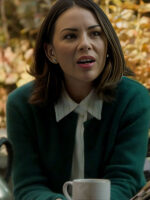 Janel Parrish Haunted Wedding 2024 Green Cardigan