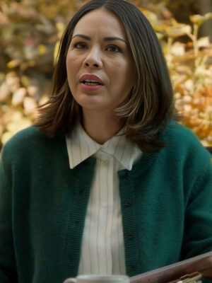 haunted-wedding-2024-janel-parrish-green-jacket