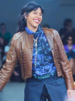 La Maison 2024 Zita Hanrot Brown Leather Jacket