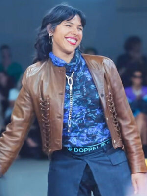 La Maison 2024 Zita Hanrot Brown Leather Jacket