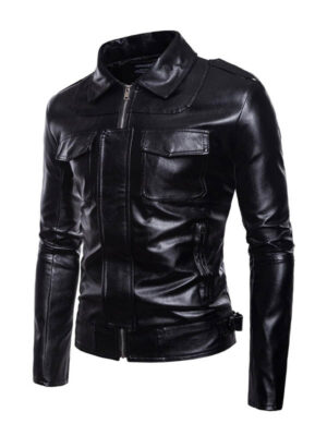 Men’s Fashion Biker Black Leather Jacket