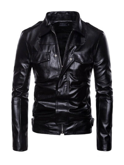 Men’s Fashion Biker Black Leather Jacket