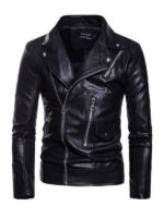 Men's Black Motorcycle Lapel Leather Jacket