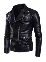 Men's Black Motorcycle Lapel Leather Jacket