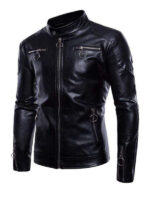 Stand Collar Motorcycle Black Jacket