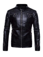 Stand Collar Motorcycle Black Jacket