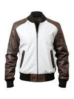 Men’s Sheepskin Baseball Brown & White Leather Varsity Jacket