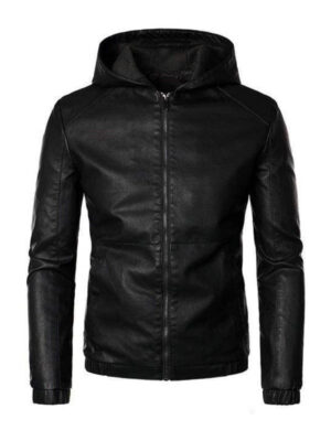 Men's Motor Biker Black Hooded Jacket