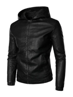 Men's Motor Biker Black Hooded Jacket