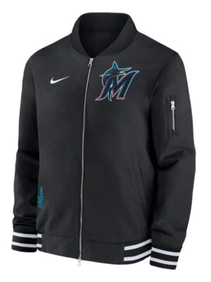 Miami Marlins Nike Full-Zip Black Bomber Varsity Jacket