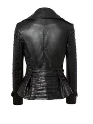 Motorcycle Belted Asymmetrical Black Leather Jacket