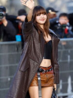 Paris Fashion Week Lisa Brown Leather Coat