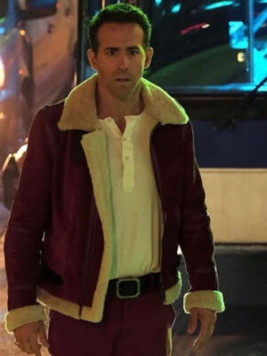 Ryan Reynolds Spirited Shearling Red Leather Jacket