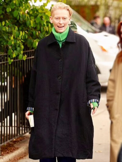 Tilda Swinton The Room Next Door 2024 Black Trench Coat