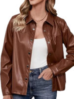 Women's Brown Shirt Style Leather Jacket