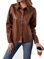 Women's Brown Shirt Style Leather Jacket