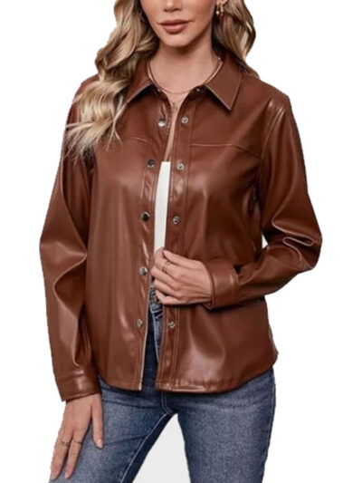 Women's Brown Shirt Style Leather Jacket