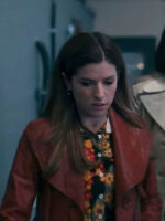 Anna Kendrick of the Hour Brown Leather Button Jacket In Woman