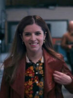 Anna Kendrick of the Hour Brown Leather Button Jacket In Woman