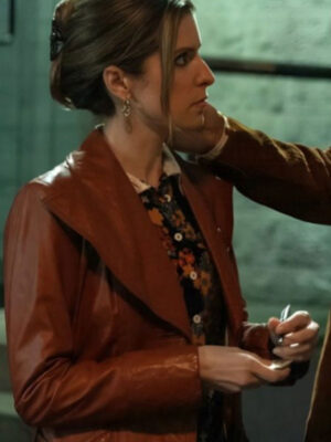 Anna Kendrick of the Hour Brown Leather Button Jacket In Woman