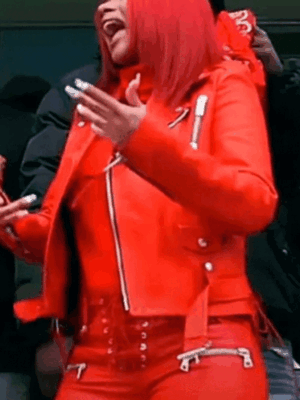 Cardi B Red Real Leather Biker Jacket