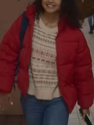 Christmas with You 2022 Deja Monique Cruz Red Puffer Zipper Jacket