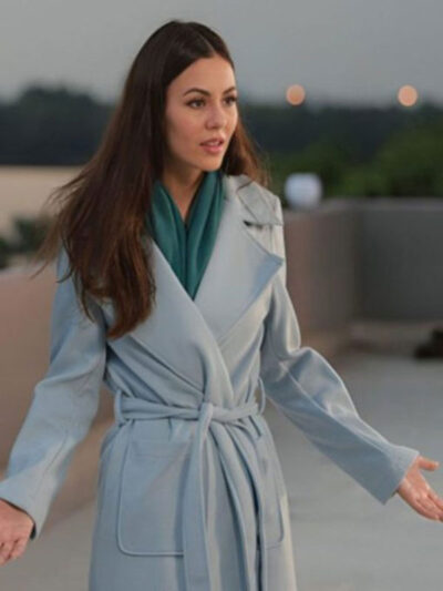 Depravity 2024 Victoria Justice Blue Wool Coat