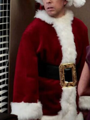 Ed Helms The Office Santa Claus Costume Red Fleece Jacket