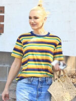 Gwen Stefani Football Game Striped Cotton Pullover T-shirt