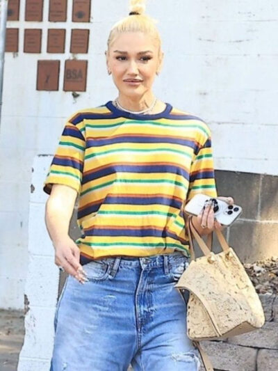 Gwen Stefani Football Game Striped Cotton Pullover T-shirt