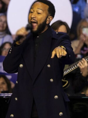 Harris Walz Rally 2024 John Legend Blue Trench Coat